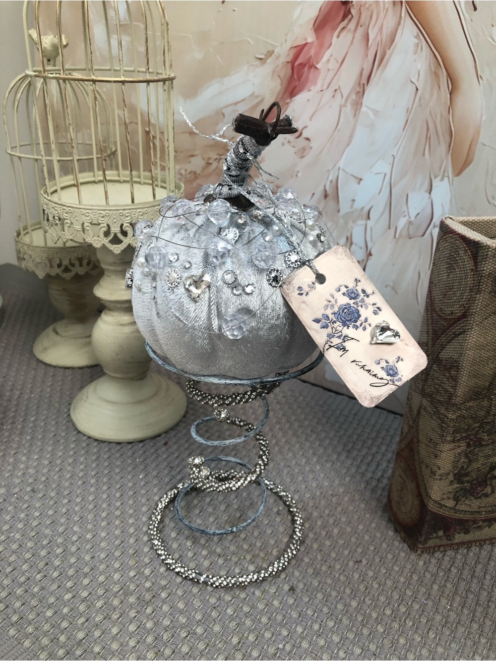 Decorative Beaded Pumpkin in Silver - Home Accents